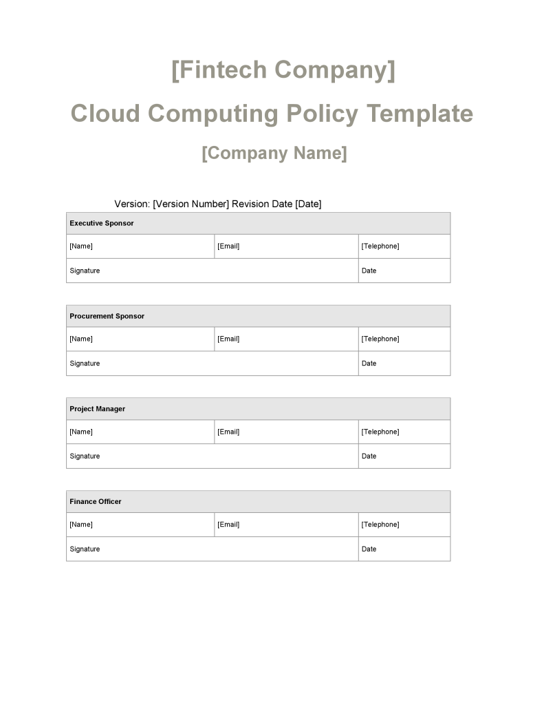 Cloud Computing Policy Template - Banking and Fintech Policies Templates
