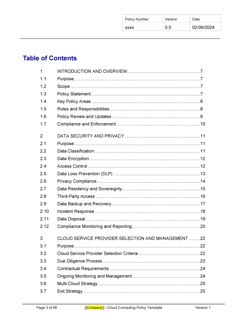 Cloud Computing Policy Template - Banking and Fintech Policies Templates