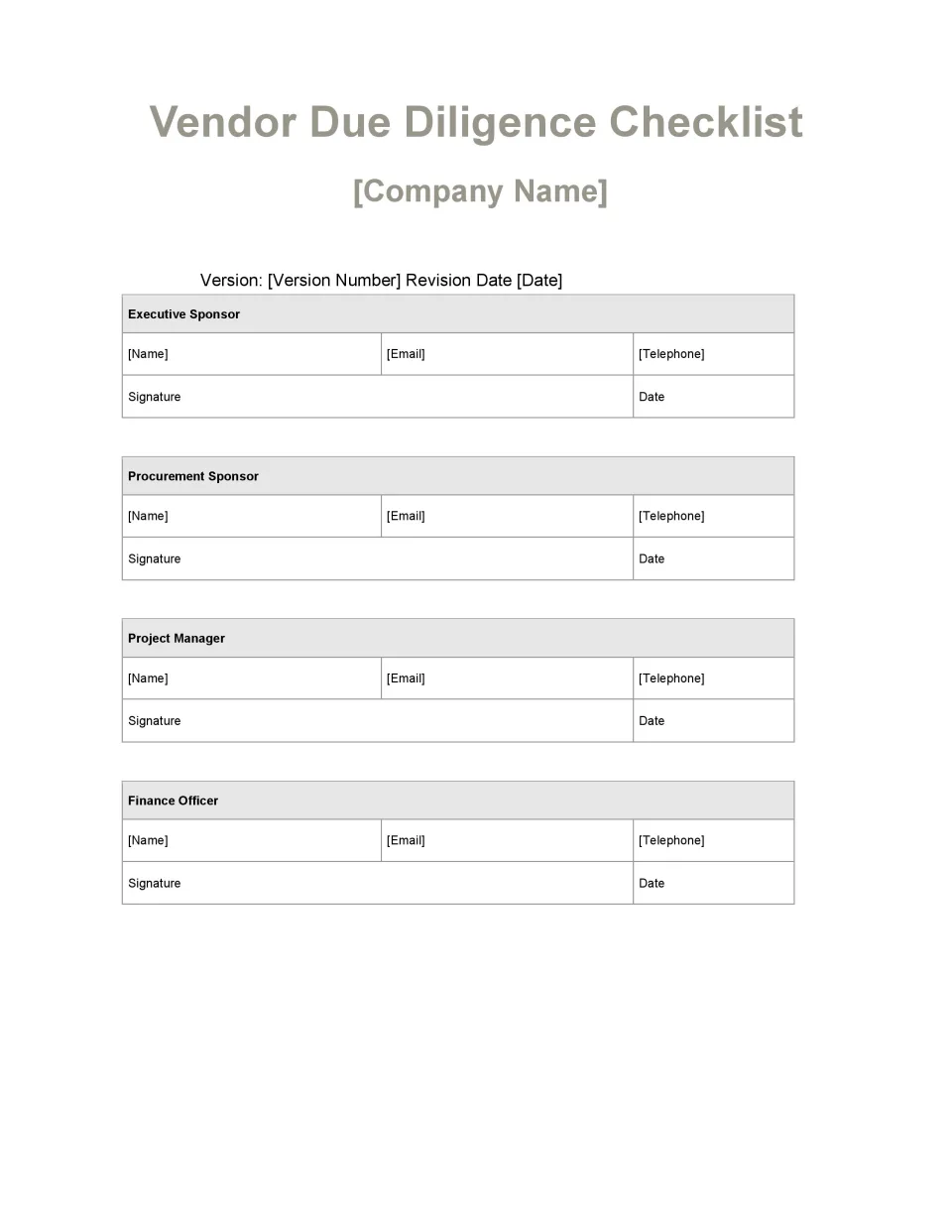 Vendor Due Diligence Checklist - Banking and Fintech Policies Templates