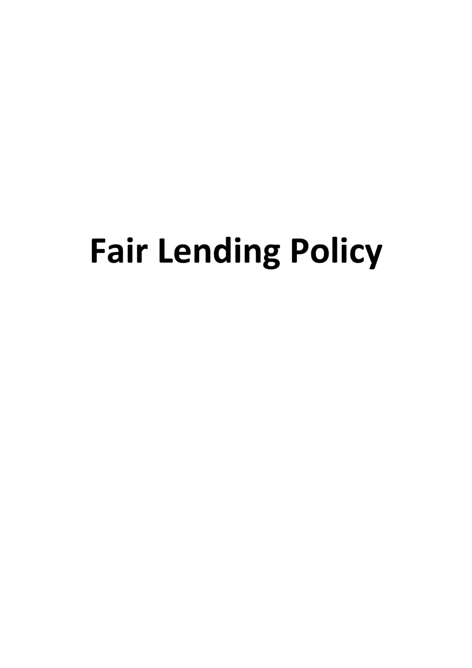 Fair Lending Policy Template Banking and Fintech Policies Templates