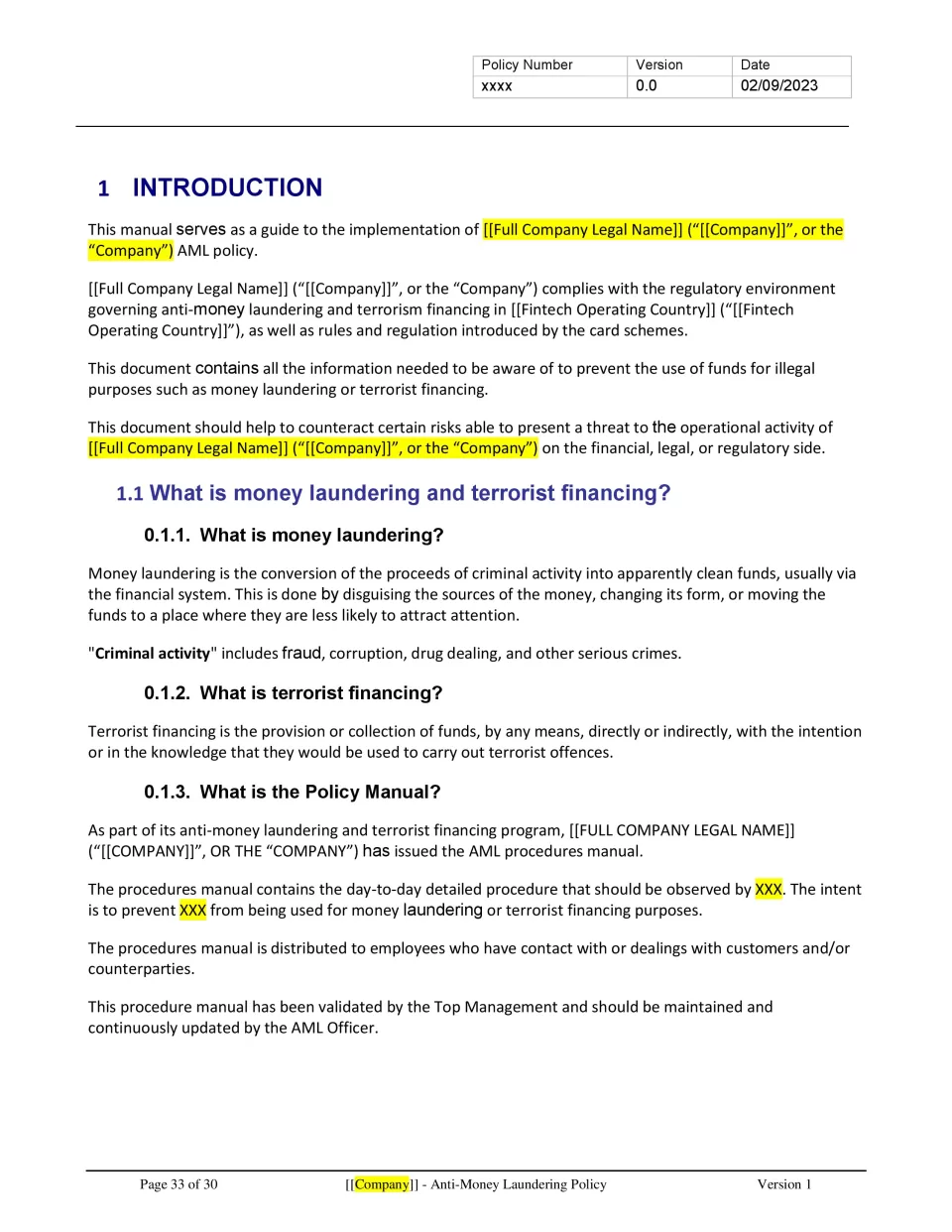 Antimoney Laundering Policy & Procedures template - EAA & UK - Banking ...