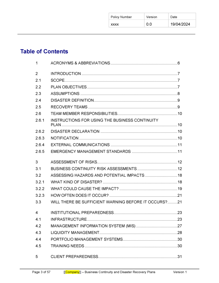 Business Continuity Management Policy Template - Banking and Fintech ...