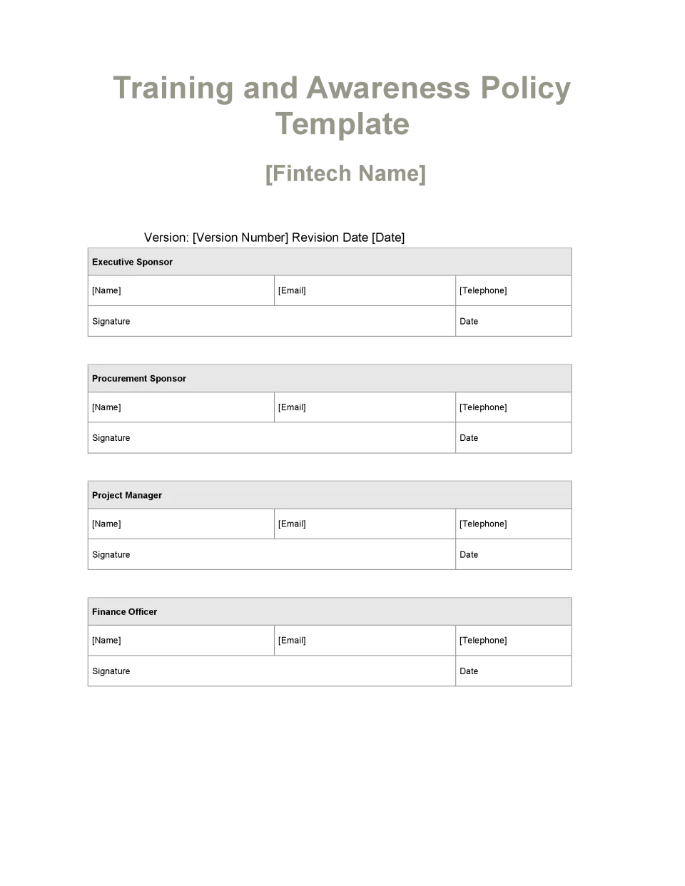 Program Income Policy Sample Training and Awareness Program Policy Template - Banking and Fintech ...