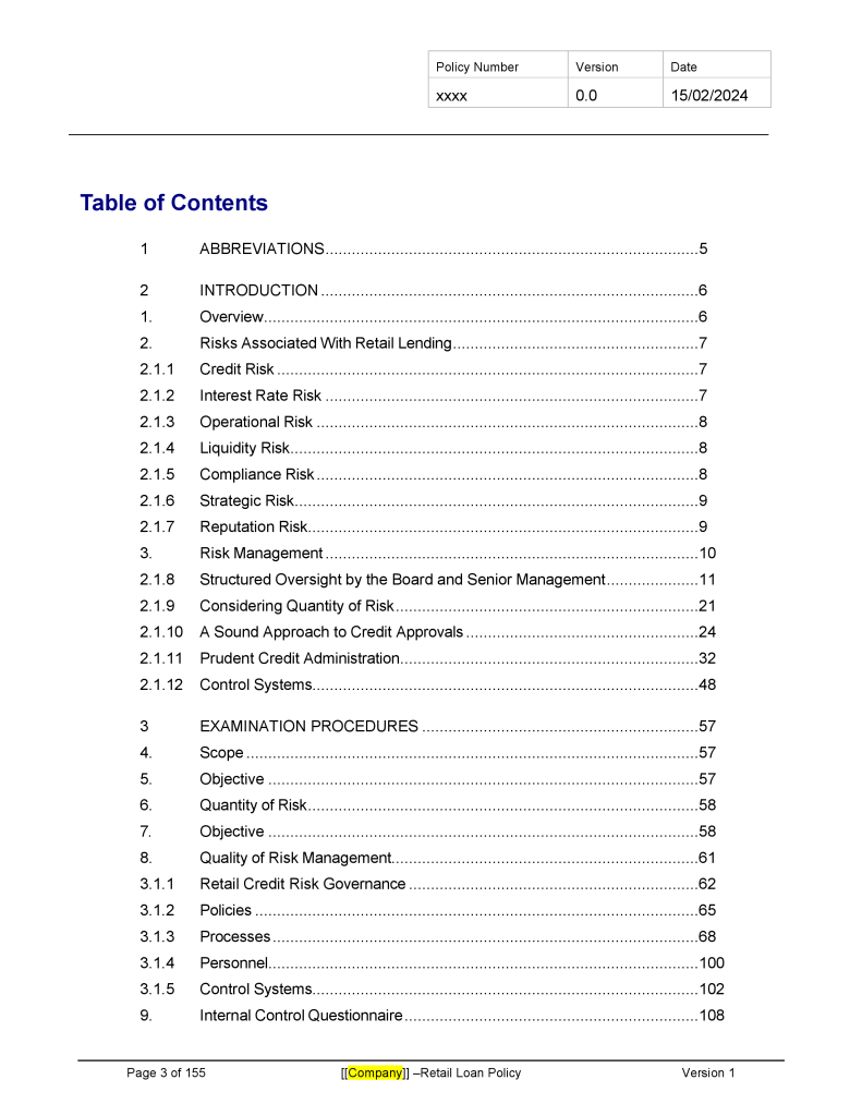 Consumer Loan Policy Template - Banking and Fintech Policies Templates