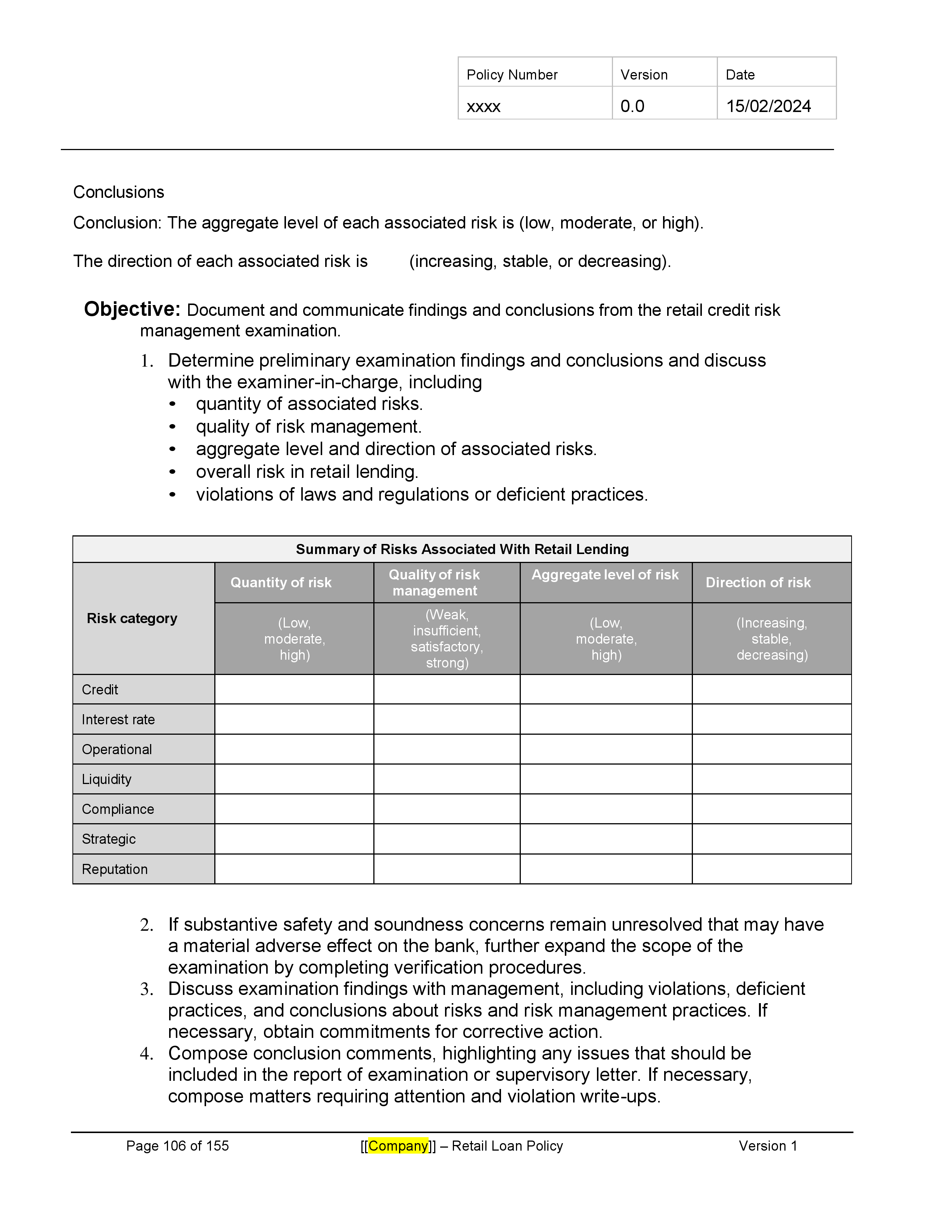 Consumer Loan Policy Template Banking and Fintech Policies Templates