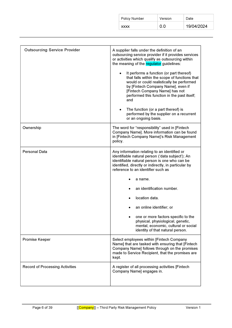 ThirdParty Risk Management Policy Template Banking and Fintech
