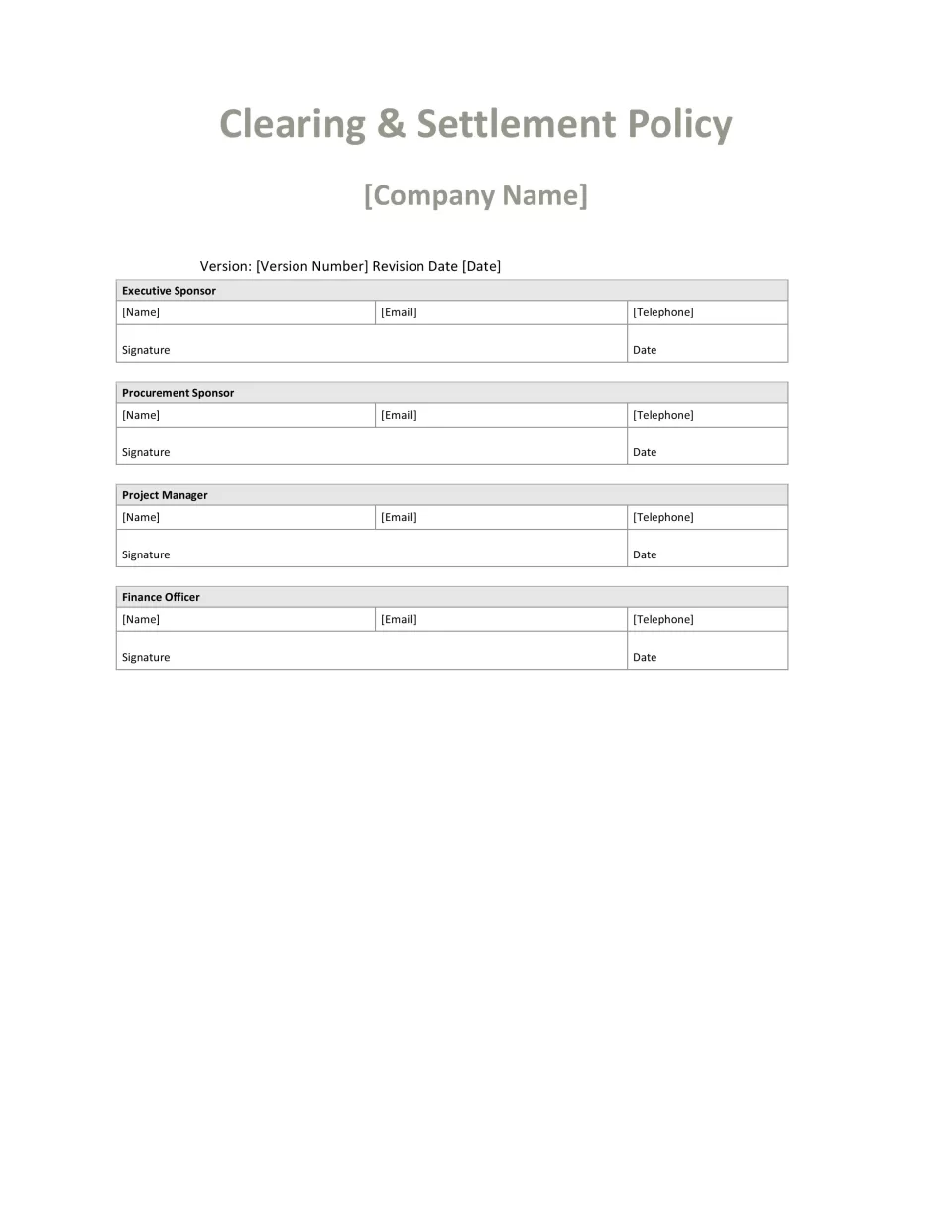 Clearing and Settlement Policy Template - Banking and Fintech Policies ...