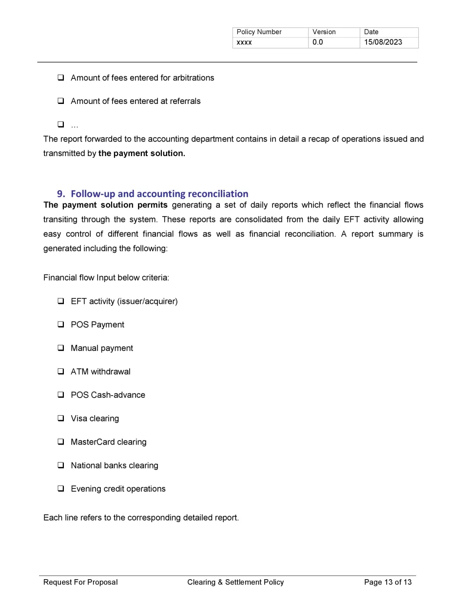 Clearing and Settlement Policy Template - Banking and Fintech Policies ...