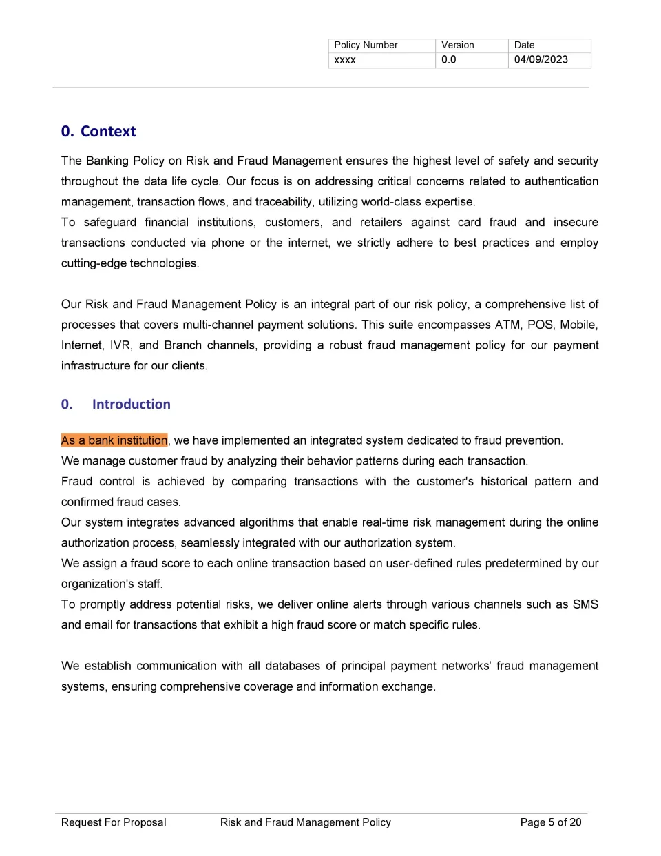 Risk and Fraud Management for Card Payments Transactions Policy ...