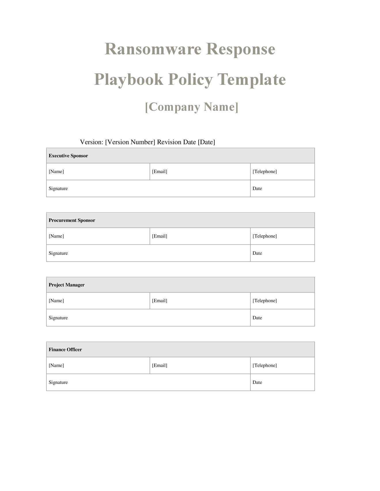 Ransomware Response Playbook Policy Template - Banking and Fintech ...