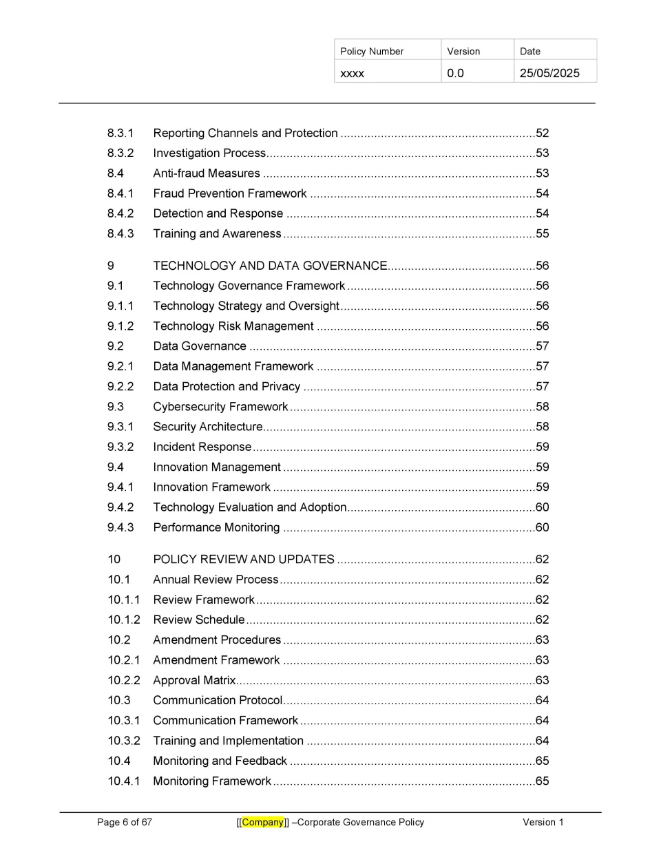 Fintech Corporate Governance Policy Template - Banking and Fintech ...