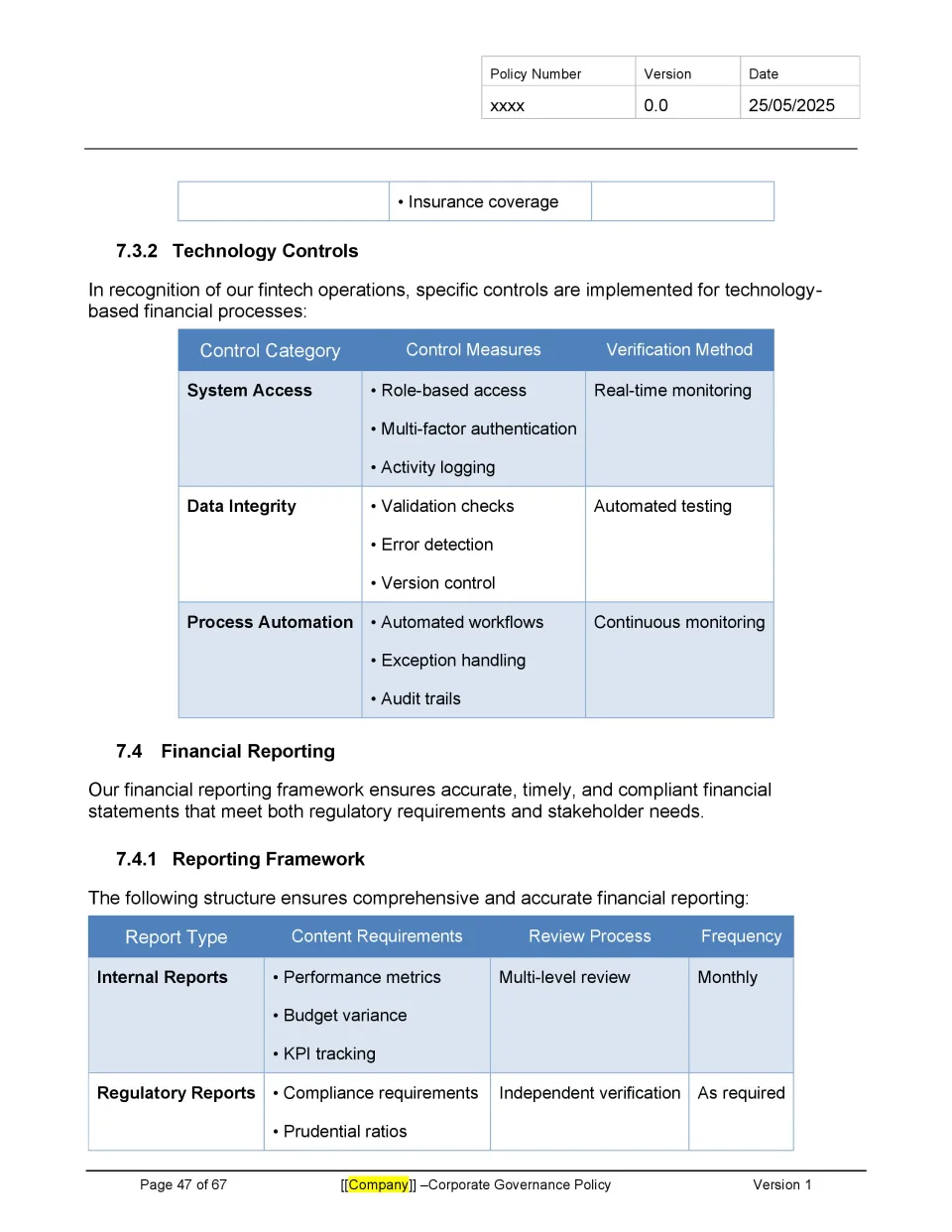 Fintech Corporate Governance Policy Template - Banking and Fintech ...