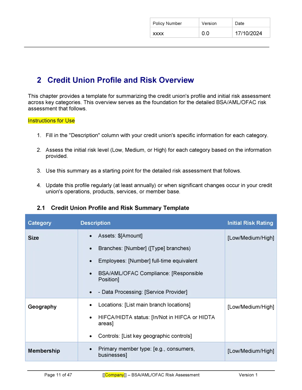 BSA Risk Assessment - Banking and Fintech Policies Templates