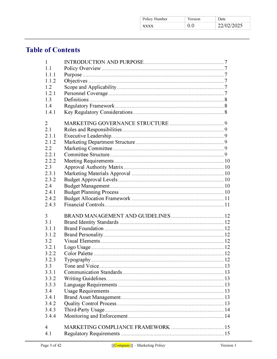 Marketing Policy Template - Banking and Fintech Policies Templates