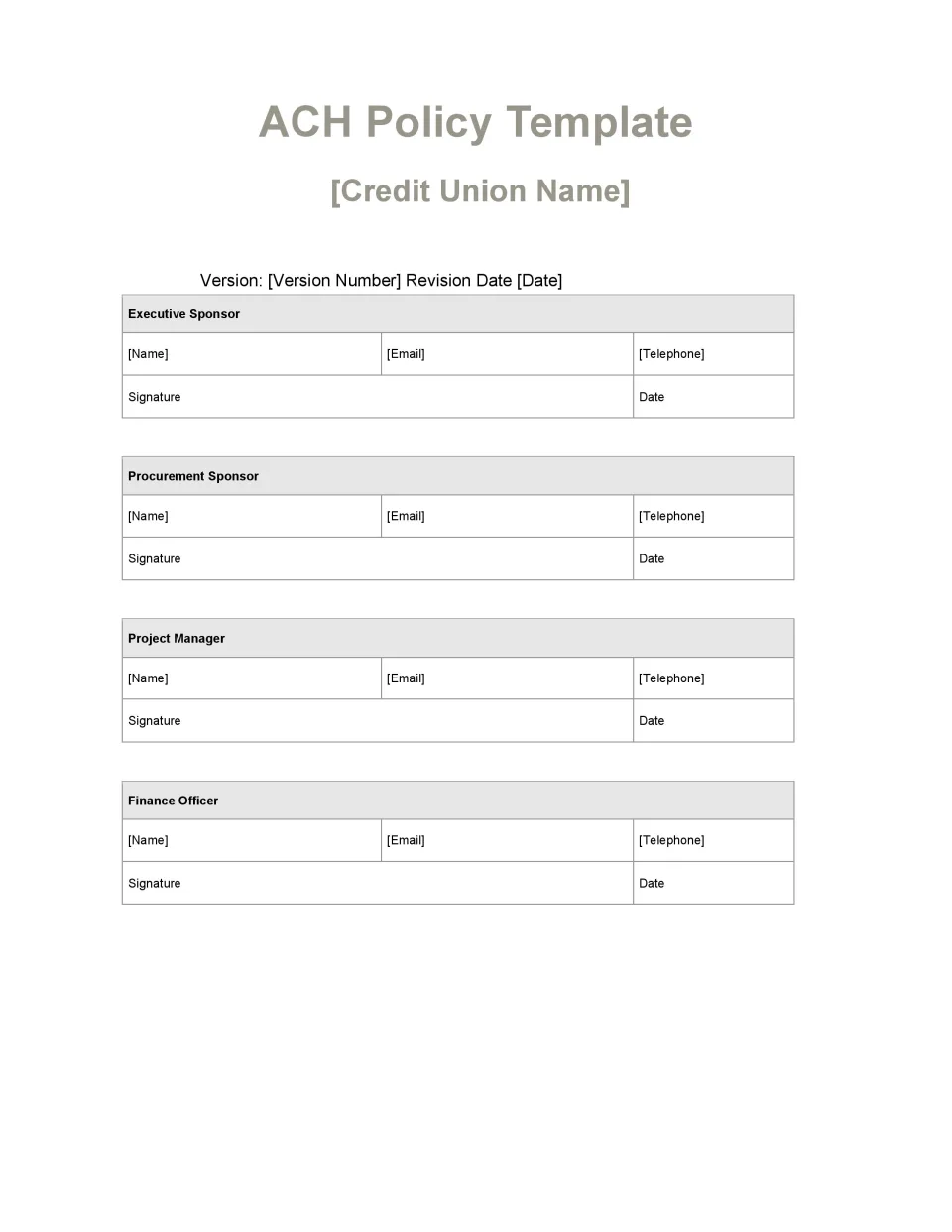 ACH Policy Template - Banking and Fintech Policies Templates